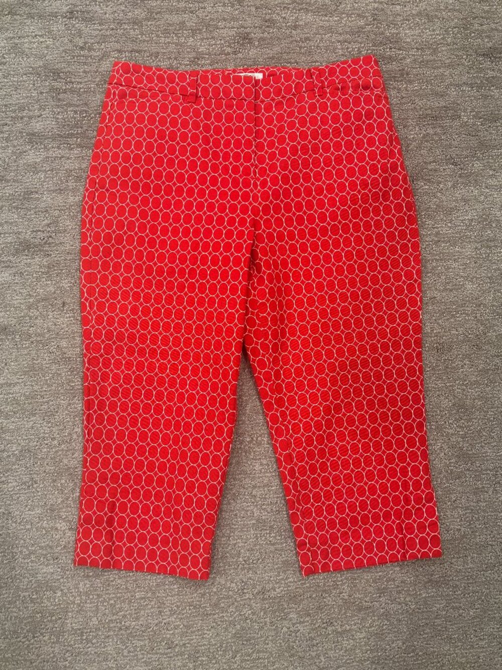 Red Capris with White Circles - Red Capri Pants - Size 10 Petites - Talbots